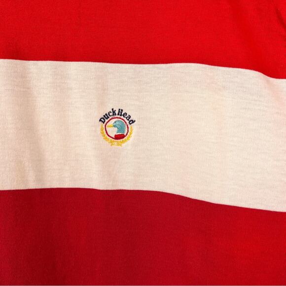 Vintage Duck Head Striped Crewneck Shirt Made in USA Short Sleeve Red XL - Picture 4 of 6